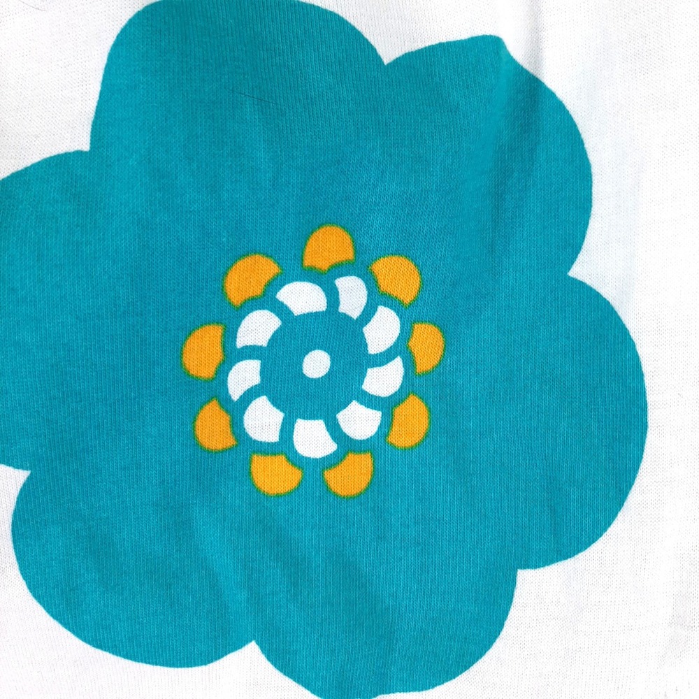 Retro Floral Cotton Mini Dress Teal White Orange Tie Strap Pockets Y2K Inspired - Picture 8 of 8